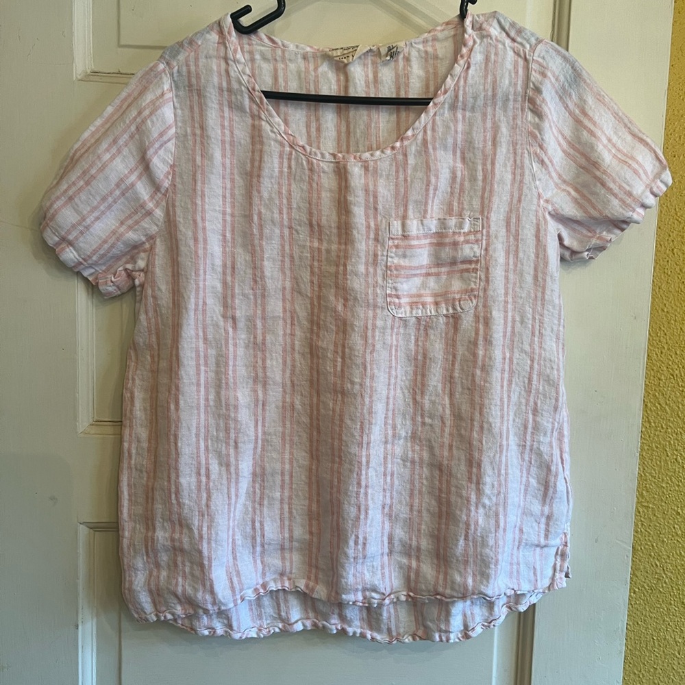Christian Siriano Striped Pink and White 100% Linen Top | size Small